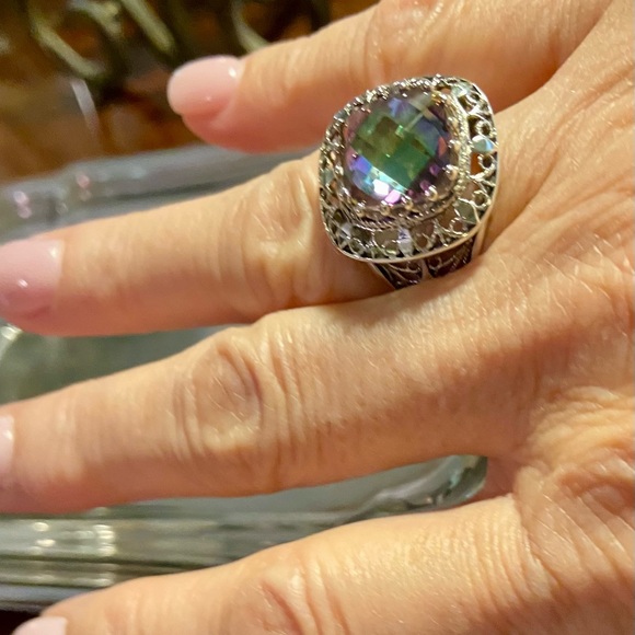 Genuine Mystic Topaz sterling silver ring - Picture 2 of 7